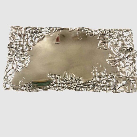 ARTHUR COURT Aluminum Tray Grape Pattern Rectangle Vintage - Picture 3 of 10